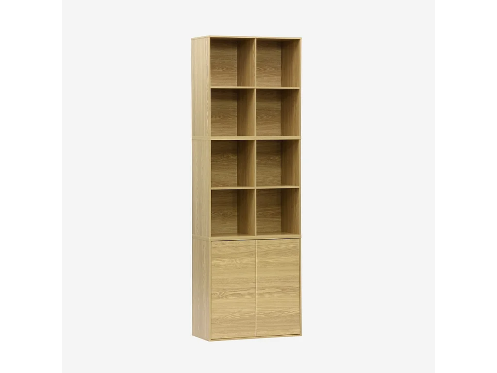 Libreria modulare in legno 3 elementi, 2 ante 8 vani, quercia