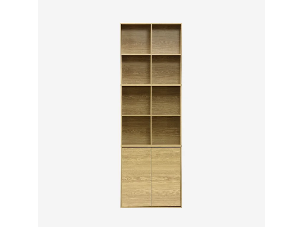 Libreria modulare in legno 3 elementi, 2 ante 8 vani, quercia