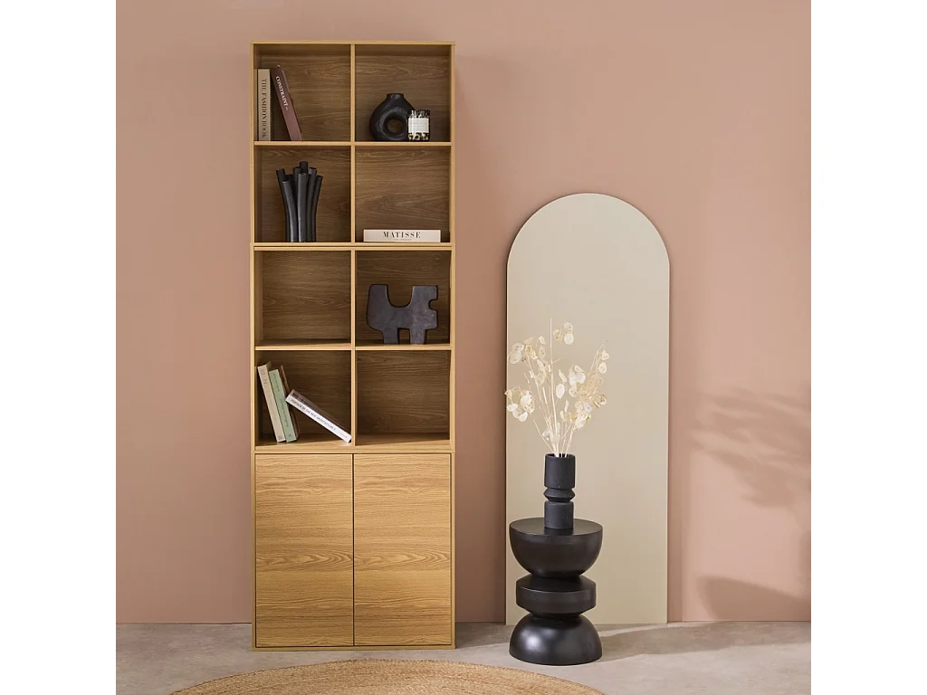 Libreria modulare in legno 3 elementi, 2 ante 8 vani, quercia