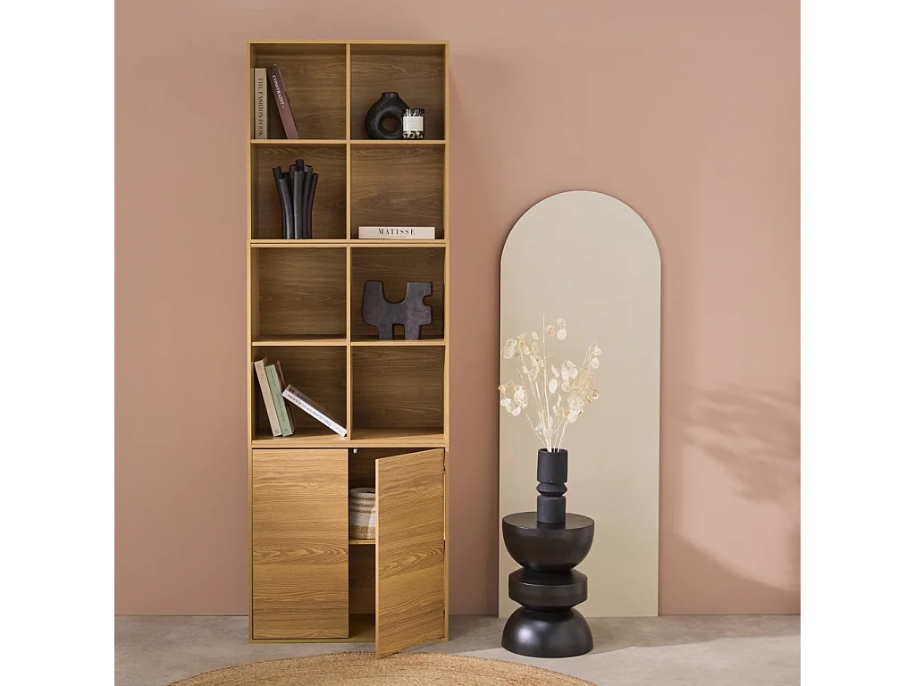 Libreria modulare in legno 3 elementi, 2 ante 8 vani, quercia