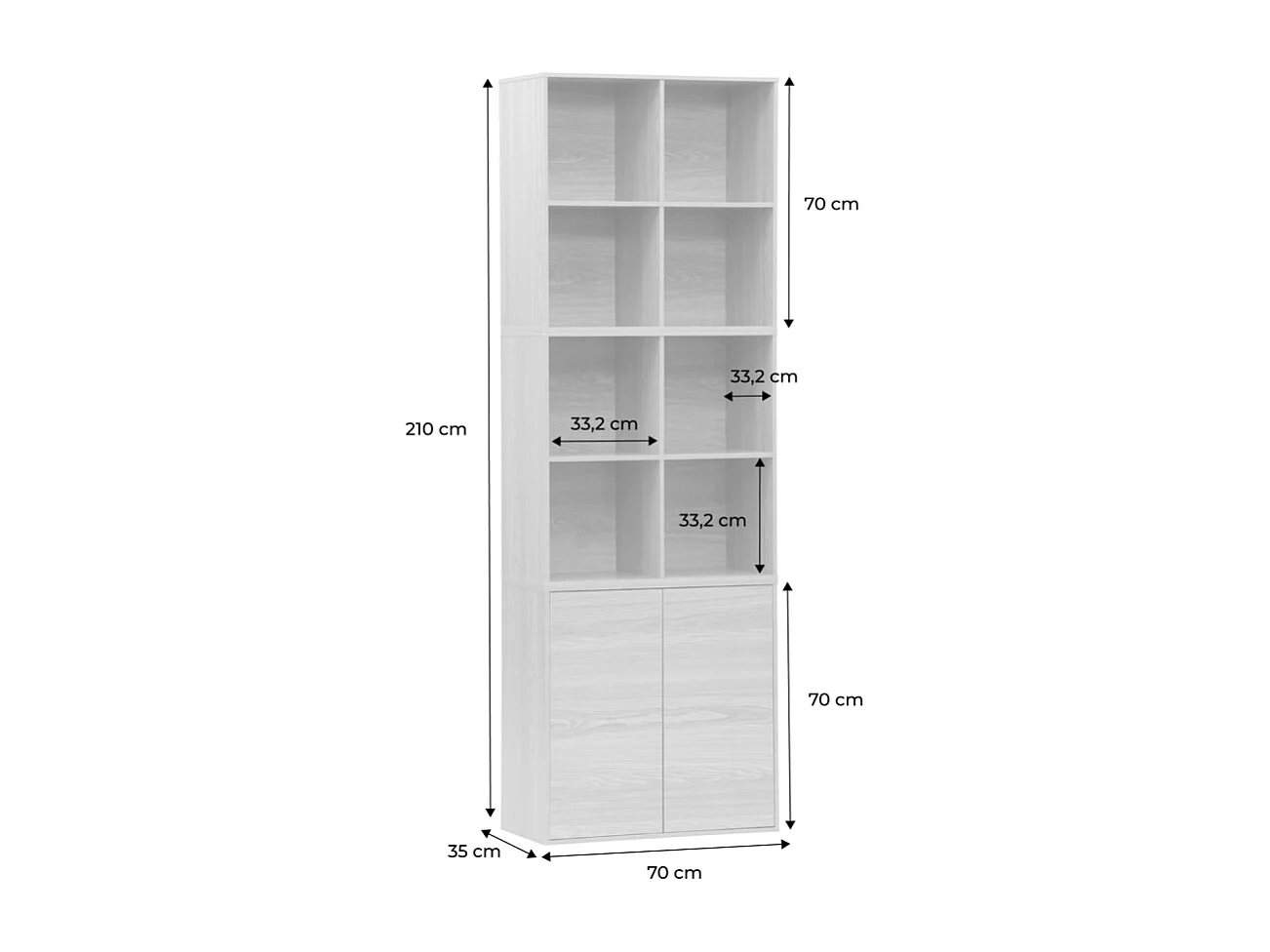 Libreria modulare in legno 3 elementi, 2 ante 8 vani, quercia