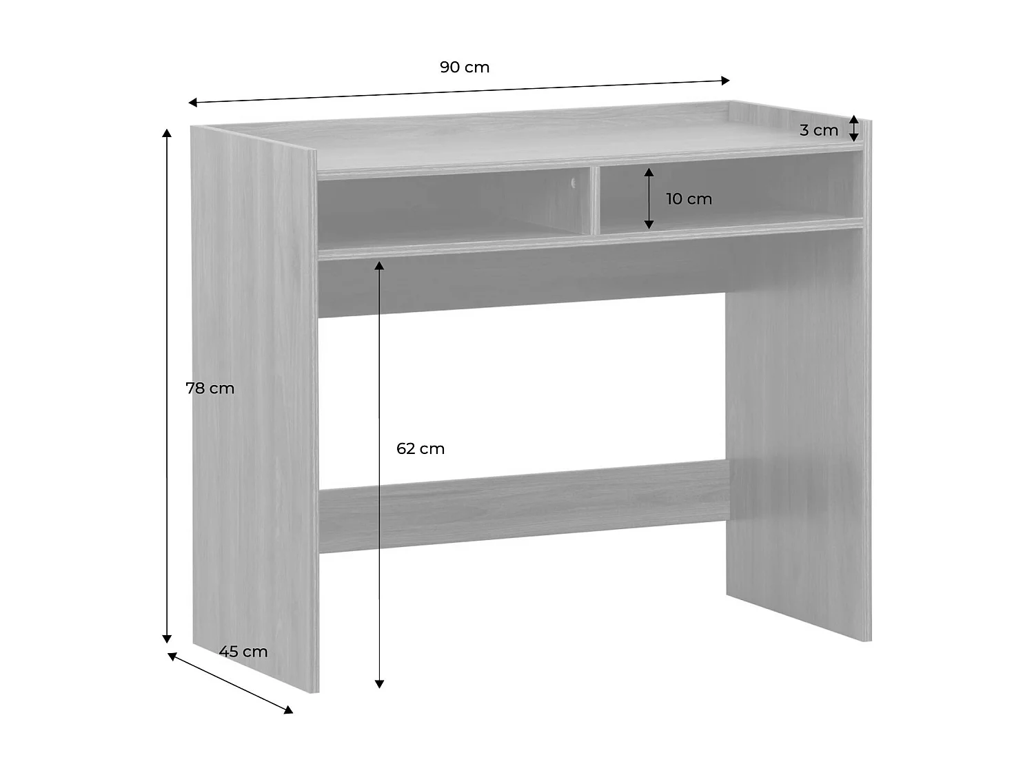 Bureau décor bois 2 casiers de rangement chêne - L 90 x P 45 x H 78 cm - Jules