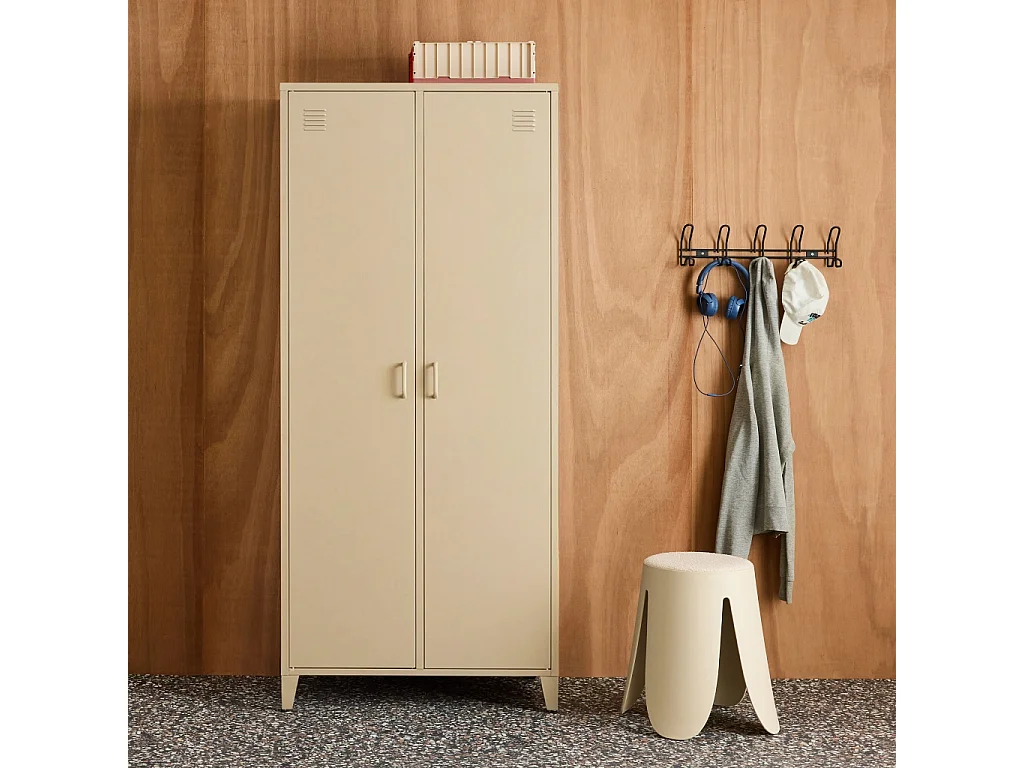 Armoire chambre dressing industriel métal beige 2 portes. 4 étagères. 1 penderie