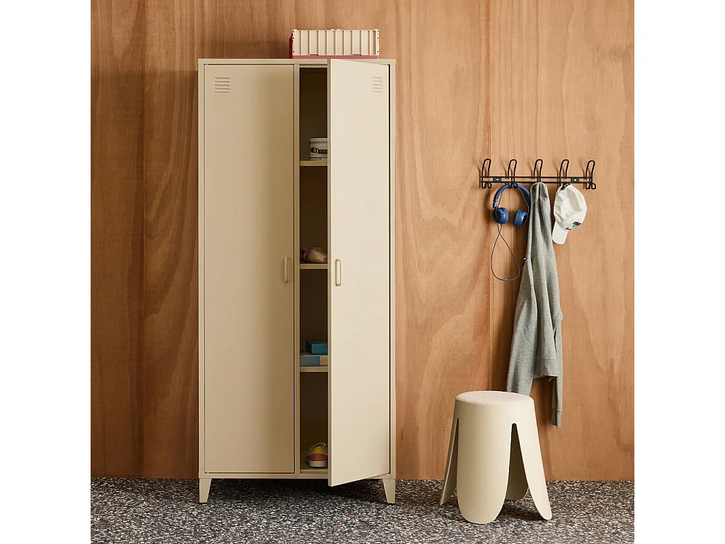 Armoire chambre dressing industriel métal beige 2 portes. 4 étagères. 1 penderie