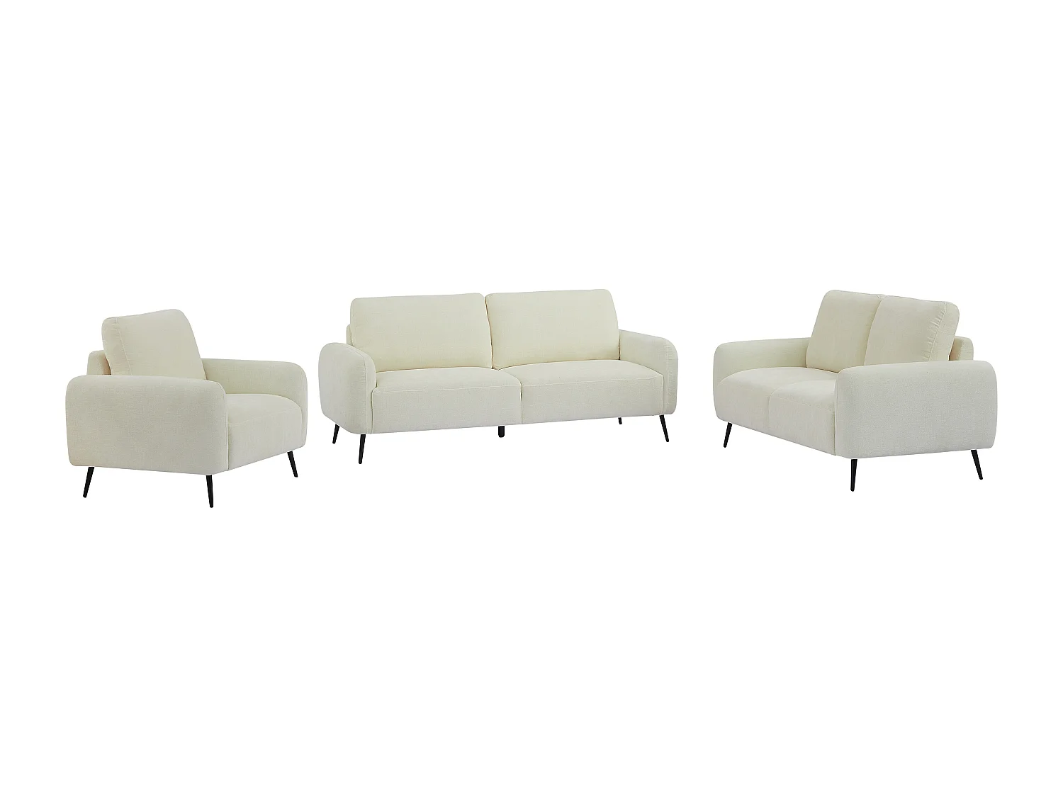 Canapé 3 places 2 places et fauteuil en tissu texturé blanc cassé LETROSA