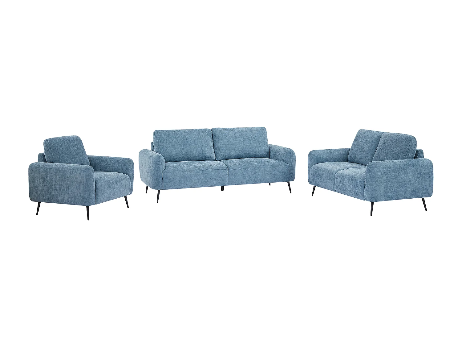 Canapé 3 places 2 places et fauteuil en tissu texturé bleu LETROSA