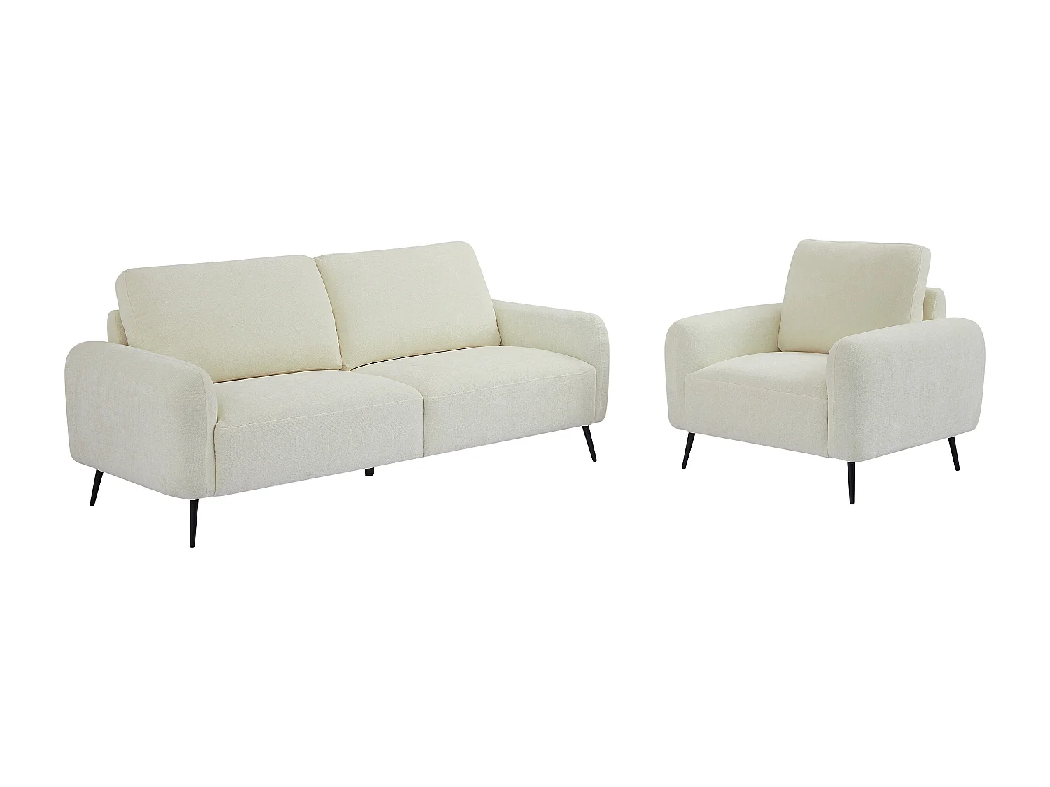 Canapé 3 places et fauteuil en tissu texturé blanc cassé LETROSA