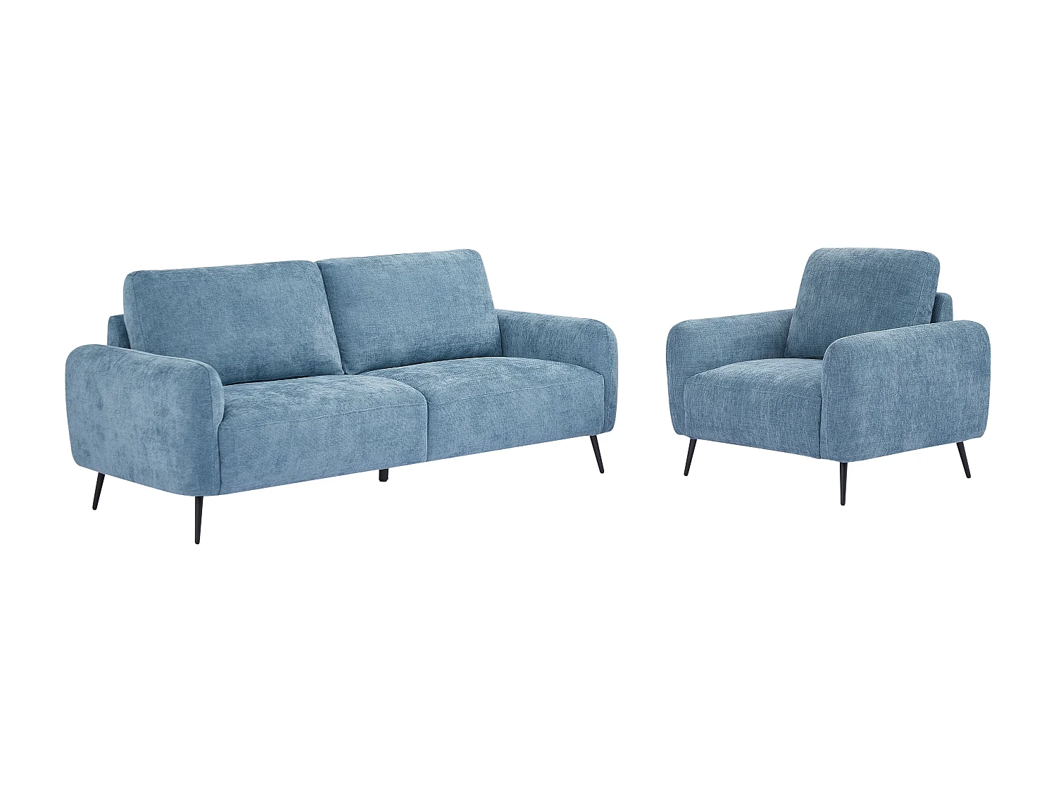 Canapé 3 places et fauteuil en tissu texturé bleu LETROSA