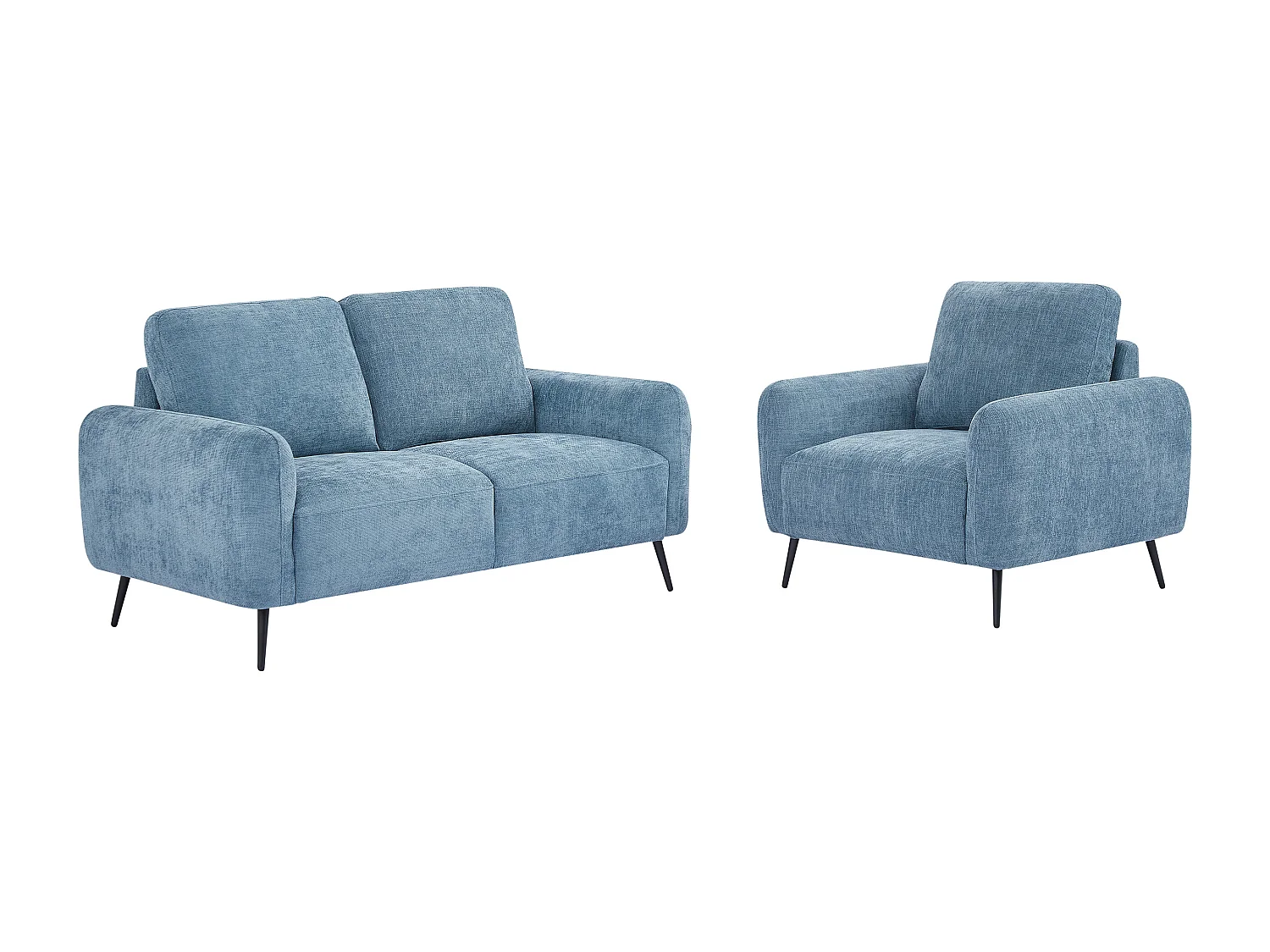 Canapé 2 places et fauteuil en tissu texturé bleu LETROSA