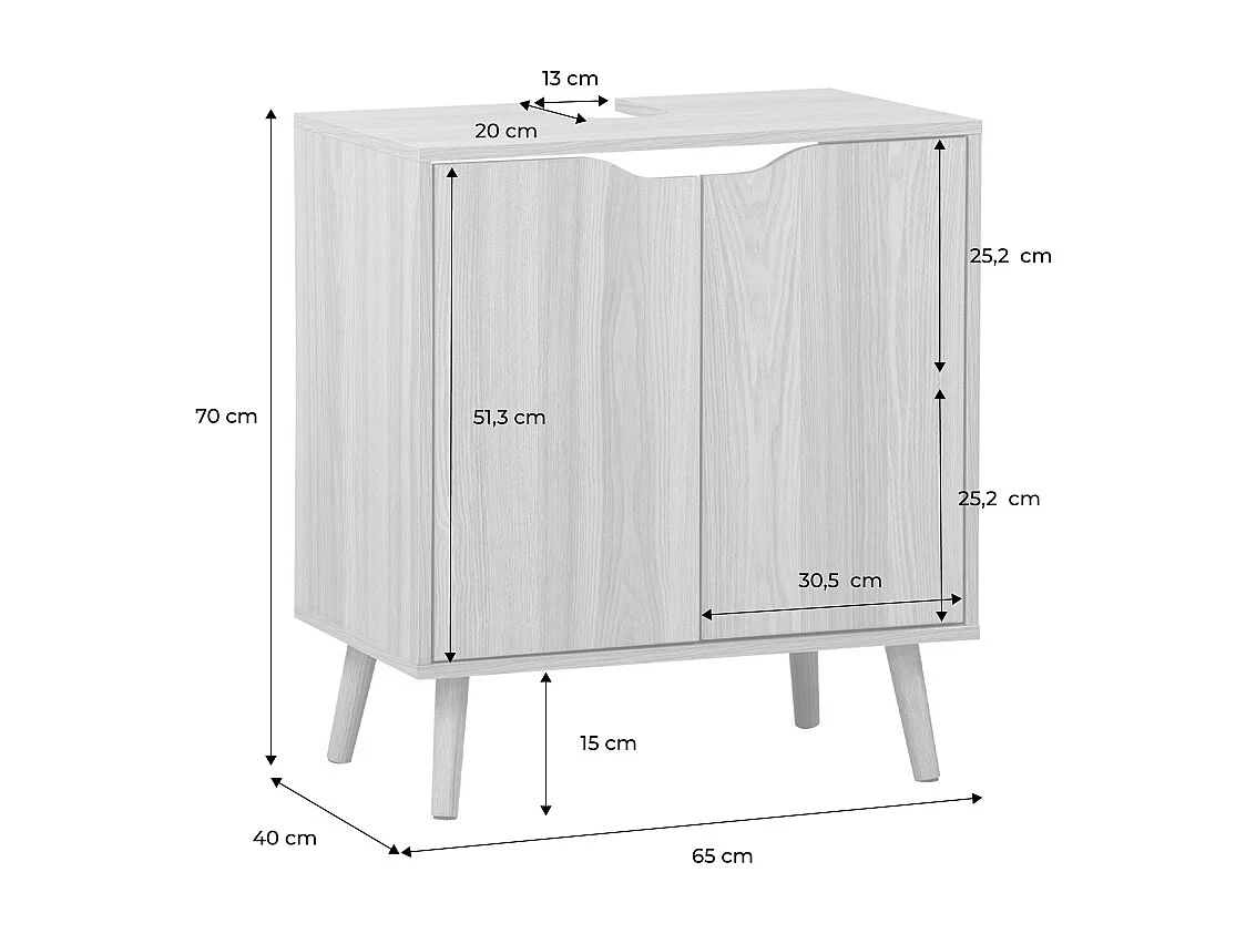 Meuble sous lavabo vintage décor bois frêne 65 x 40 x H 70 cm - Nepal