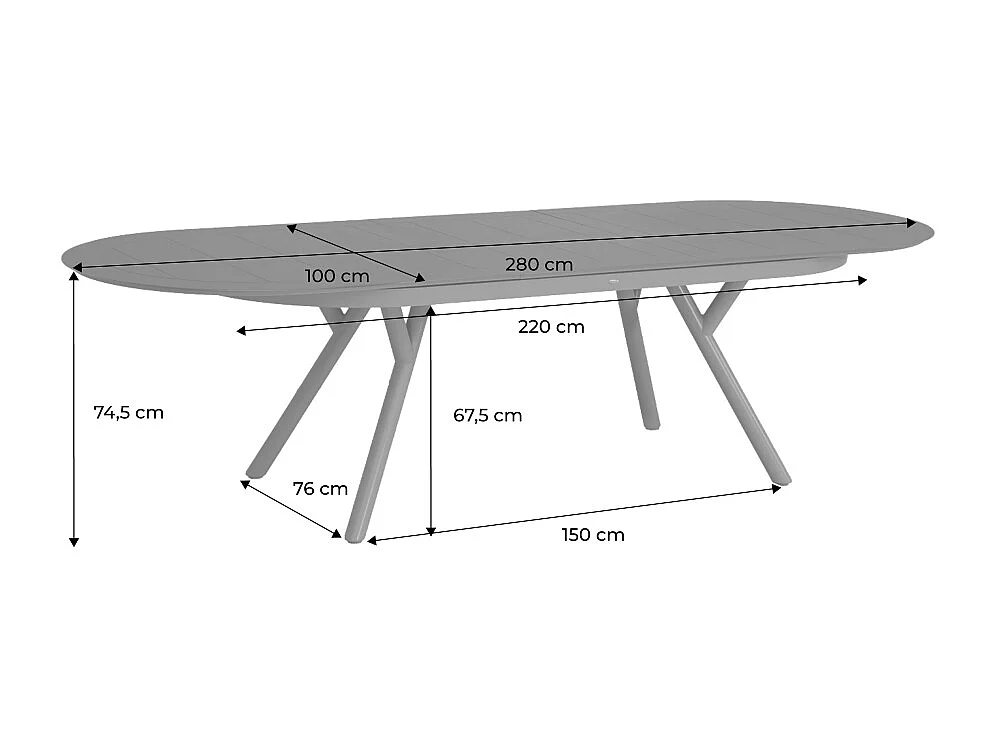 Table de jardin ovale extensible aluminium 10 places anthracite - Metora