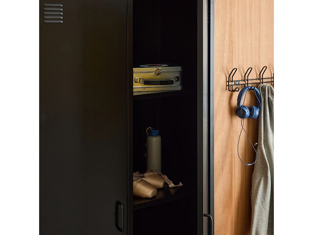 Armoire chambre dressing industriel métal noir 2 portes. 4 étagères. 1 penderie