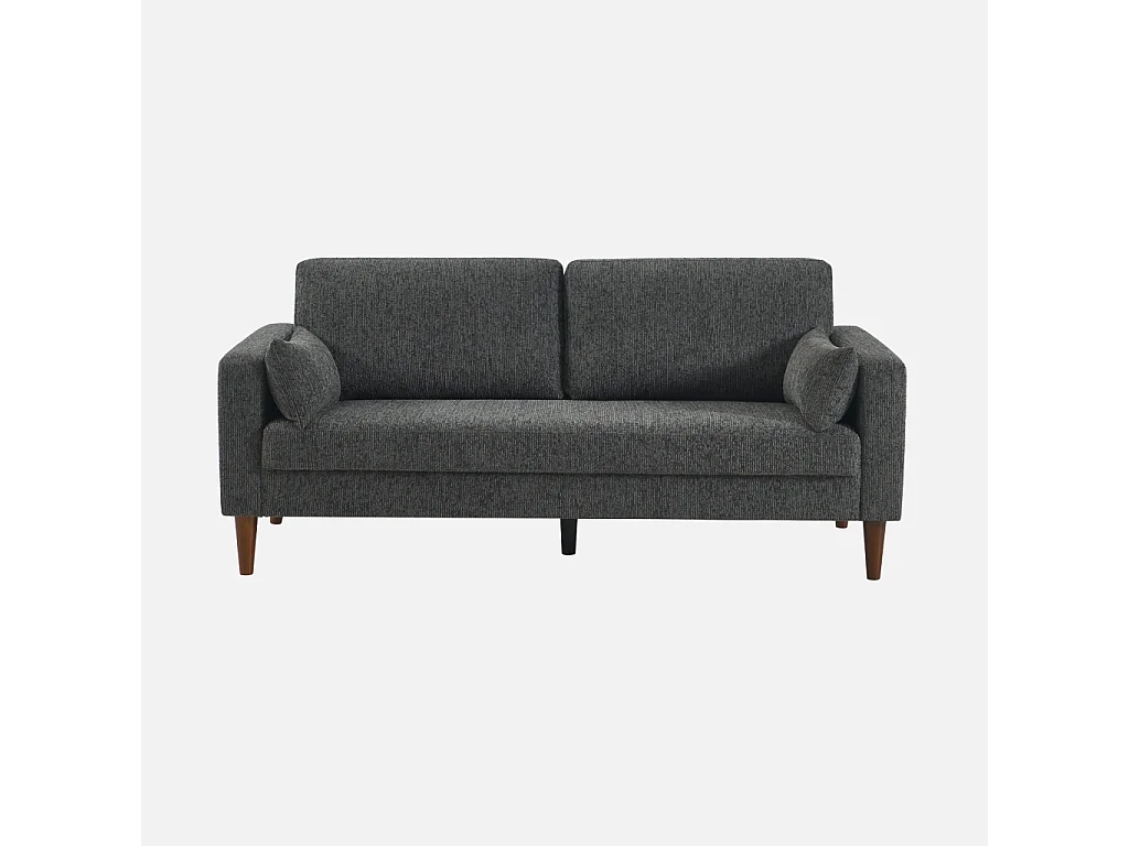 Divano in legno di hevea e ciniglia, 3 posti, grigio scuro