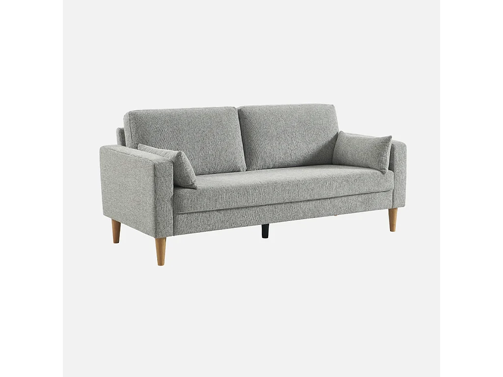 Sofá de madera de hevea y tela chenilla, 3 plazas gris claro