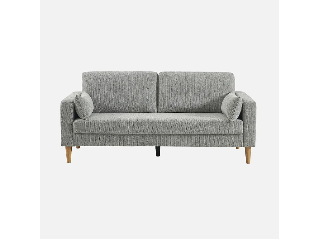 Sofá de madera de hevea y tela chenilla, 3 plazas gris claro