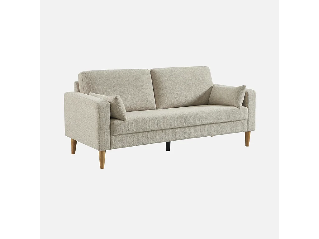 Divano in legno di hevea e ciniglia, 3 posti, beige