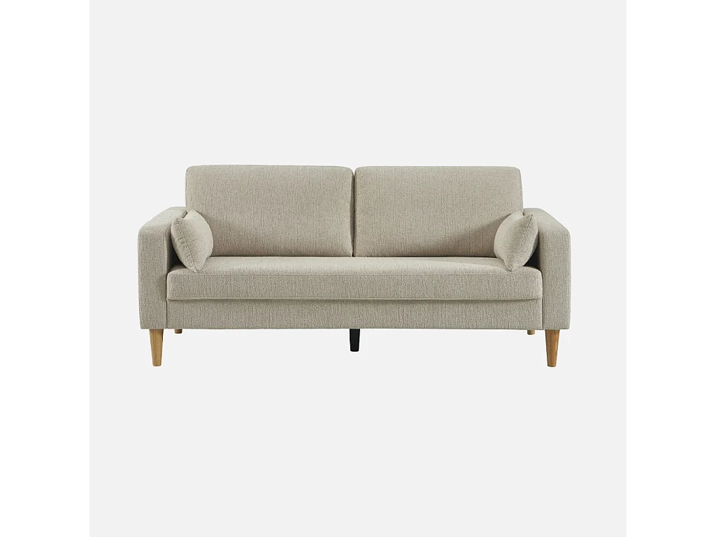 Divano in legno di hevea e ciniglia, 3 posti, beige