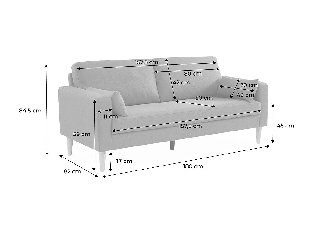 Divano in legno di hevea e ciniglia, 3 posti, beige