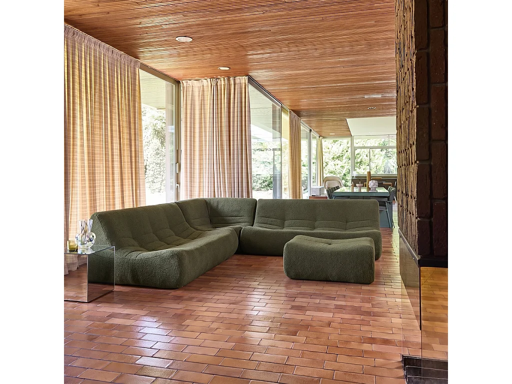 Sofá esquinero modular con reposapiés de borreguito texturizada, 7