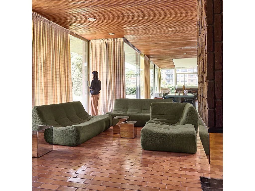 Sofá esquinero modular con reposapiés de borreguito texturizada, 7