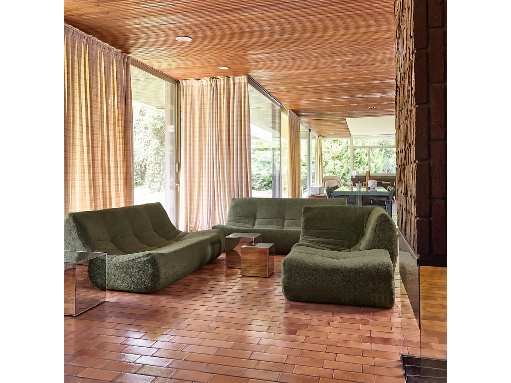 Sofá esquinero modular con reposapiés de borreguito texturizada, 7
