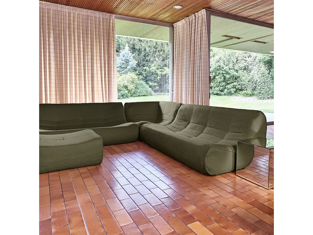Sofá esquinero modular con reposapiés de borreguito texturizada, 7
