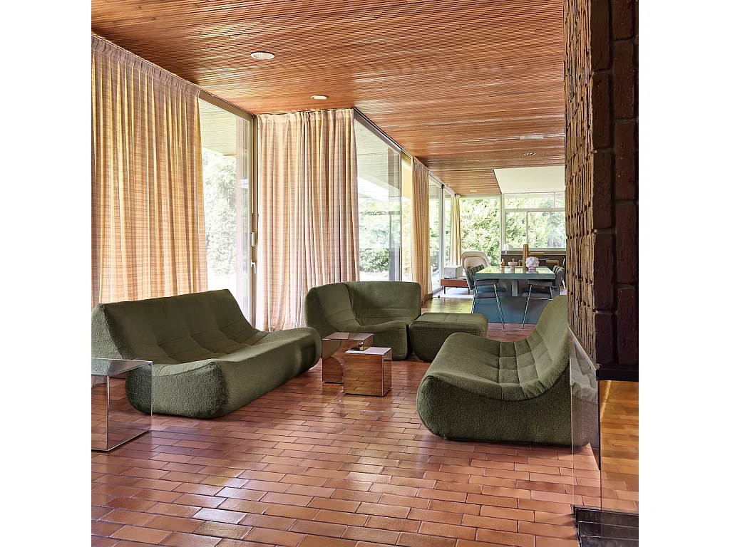Sofá esquinero modular con reposapiés de borreguito texturizada, 7