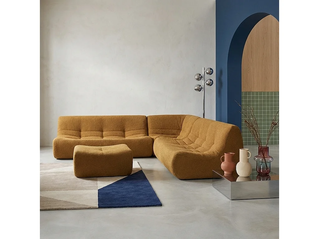 Sofá esquinero modular con reposapiés de borreguito texturizada, 7