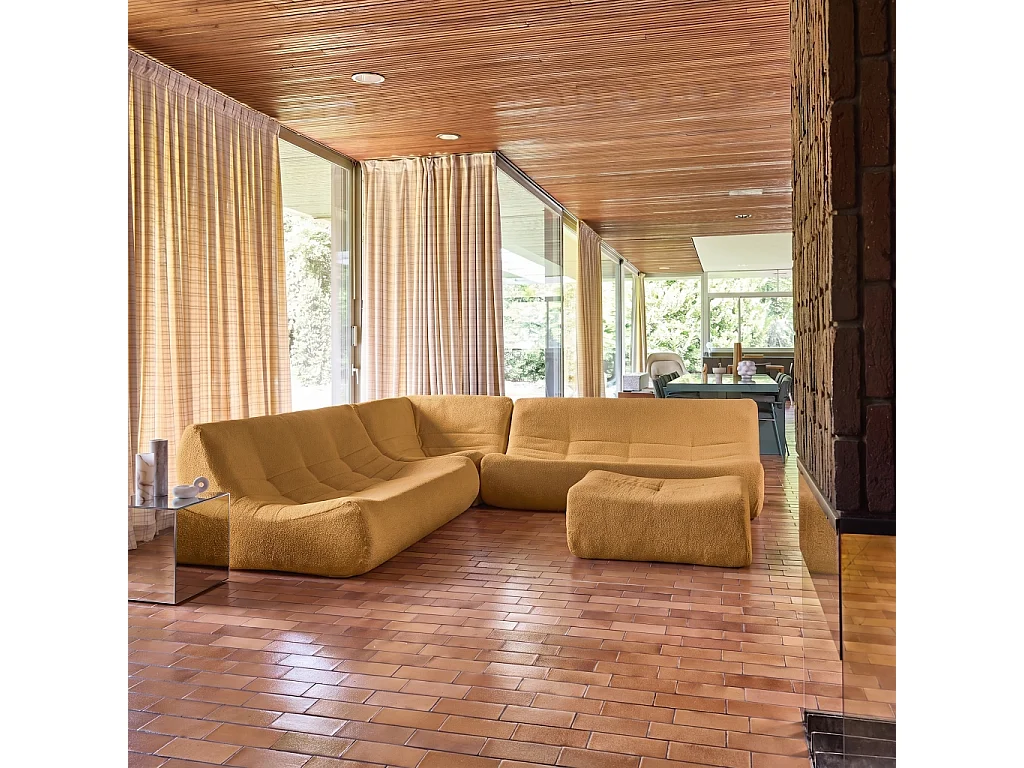 Sofá esquinero modular con reposapiés de borreguito texturizada, 7