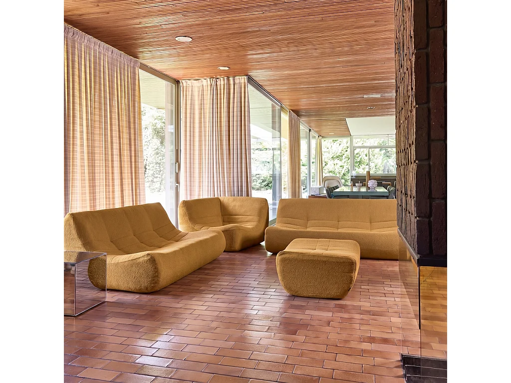 Sofá esquinero modular con reposapiés de borreguito texturizada, 7