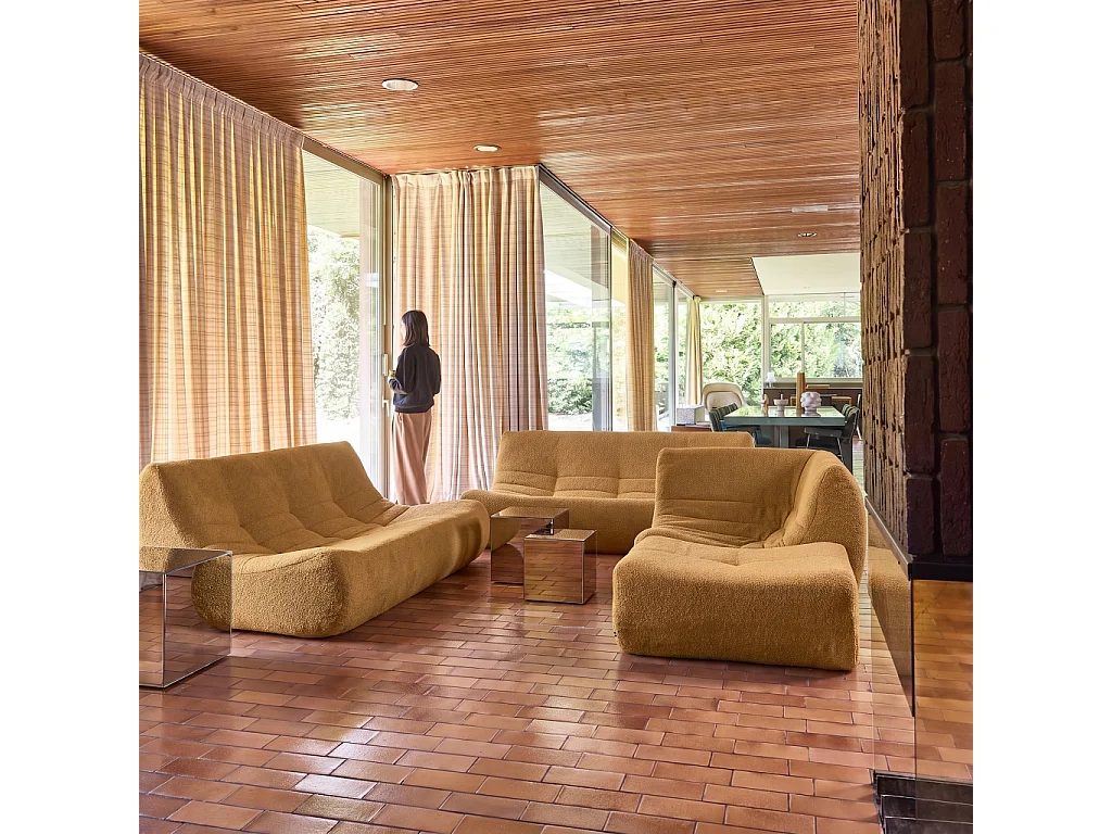 Sofá esquinero modular con reposapiés de borreguito texturizada, 7
