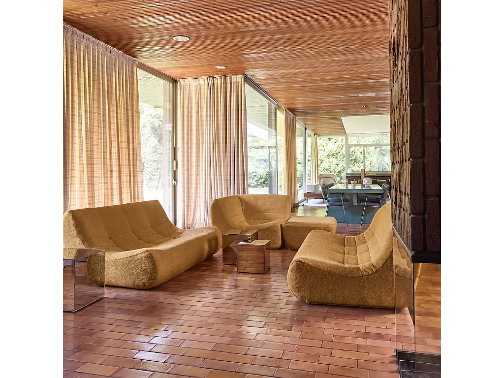 Sofá esquinero modular con reposapiés de borreguito texturizada, 7
