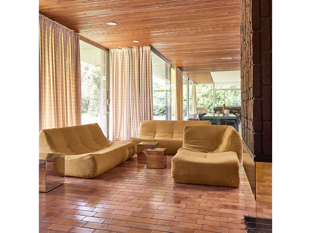Sofá esquinero modular con reposapiés de borreguito texturizada, 7