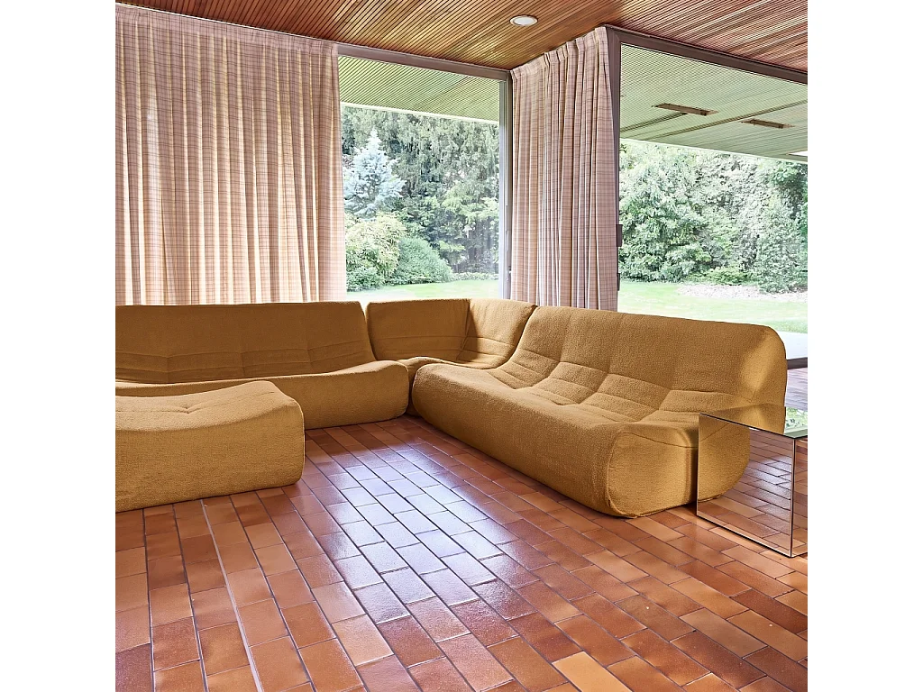 Sofá esquinero modular con reposapiés de borreguito texturizada, 7