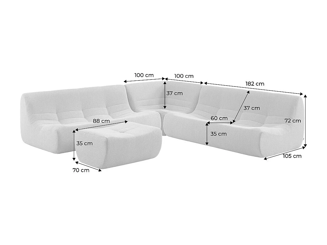 Sofá esquinero modular con reposapiés de borreguito texturizada, 7