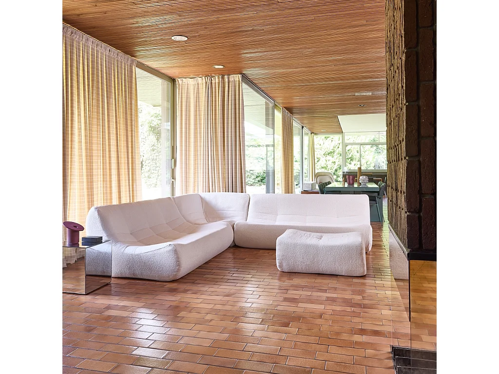 Sofá esquinero modular con reposapiés de borreguito texturizada, 7