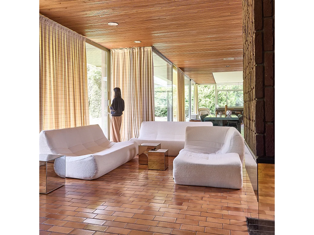 Sofá esquinero modular con reposapiés de borreguito texturizada, 7