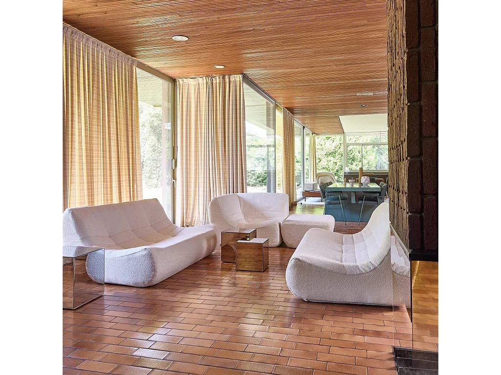 Sofá esquinero modular con reposapiés de borreguito texturizada, 7