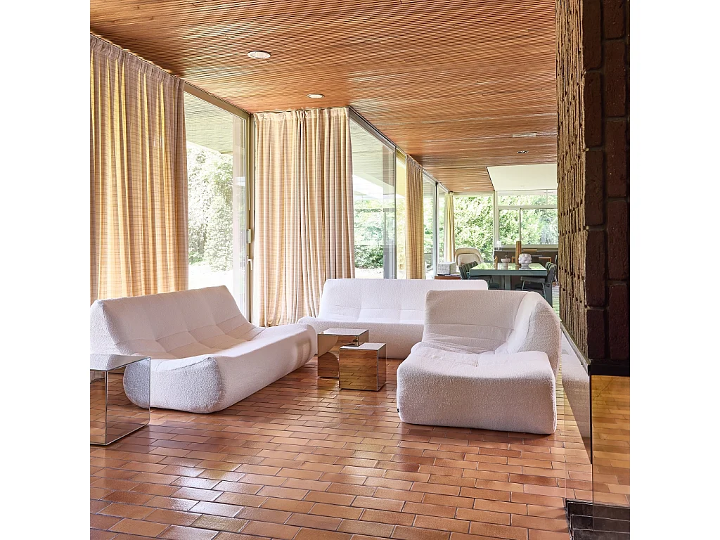 Sofá esquinero modular con reposapiés de borreguito texturizada, 7