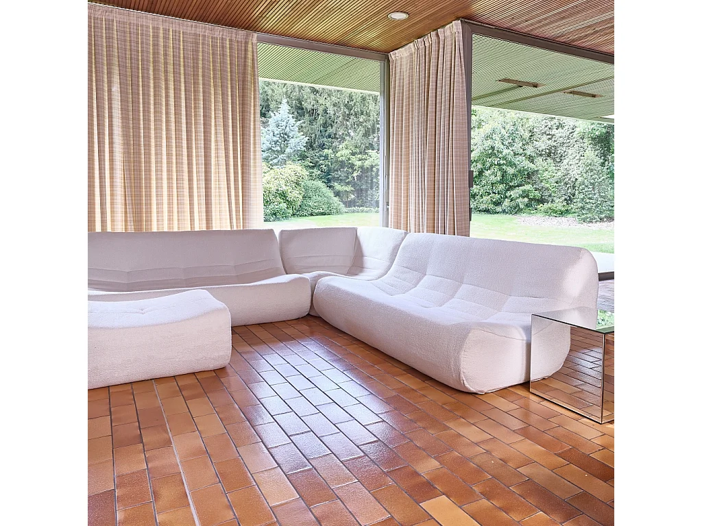 Sofá esquinero modular con reposapiés de borreguito texturizada, 7