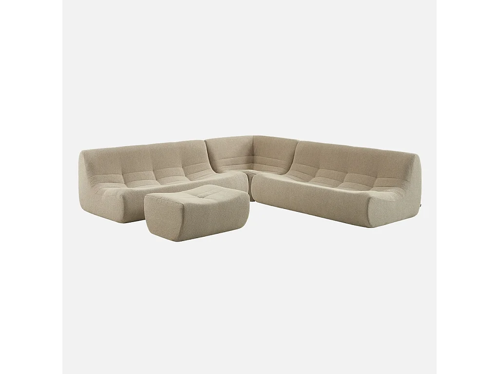 Sofá esquinero modular con reposapiés de borreguito texturizada, 7
