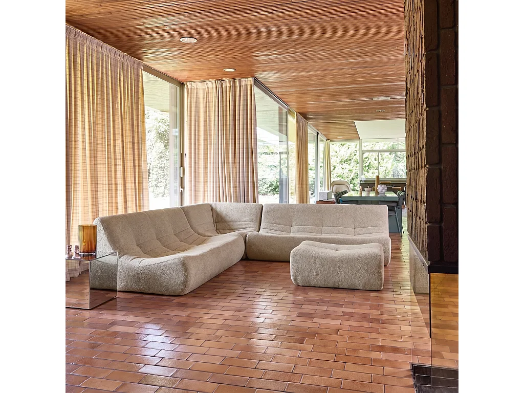 Sofá esquinero modular con reposapiés de borreguito texturizada, 7