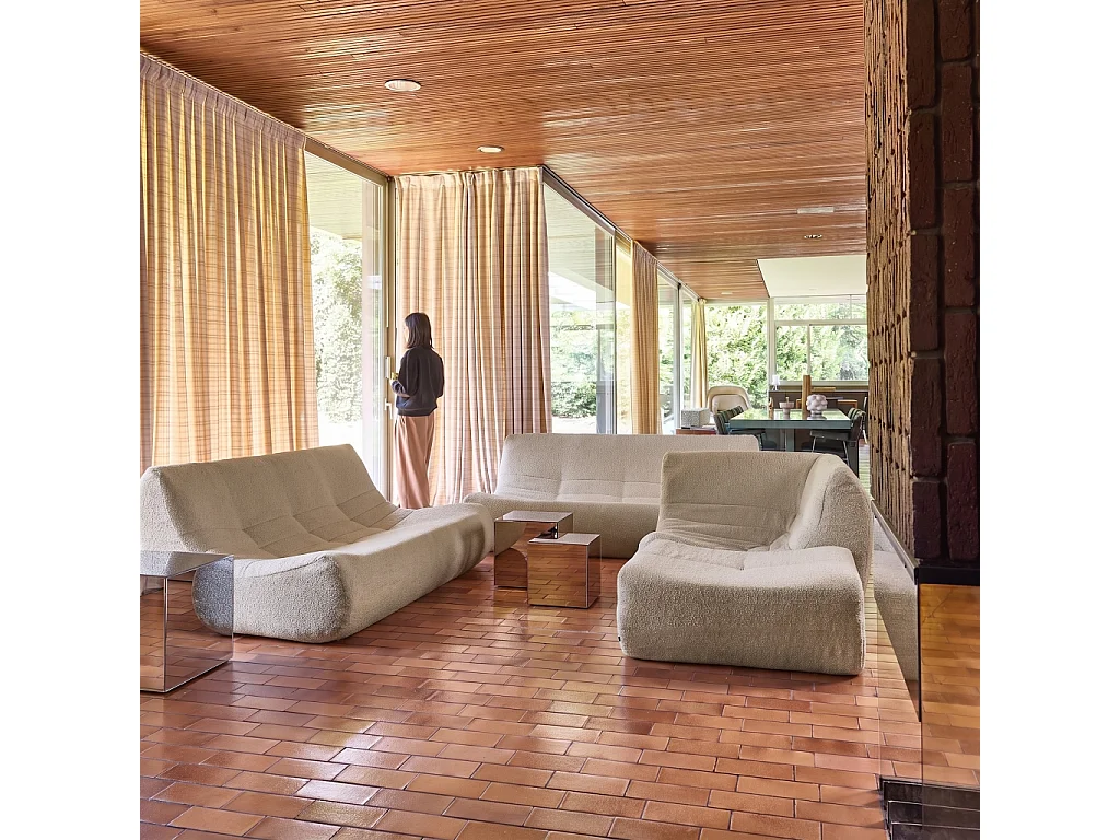 Sofá esquinero modular con reposapiés de borreguito texturizada, 7