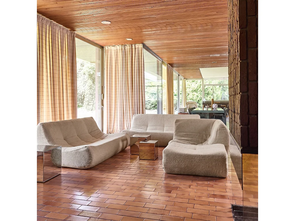 Sofá esquinero modular con reposapiés de borreguito texturizada, 7