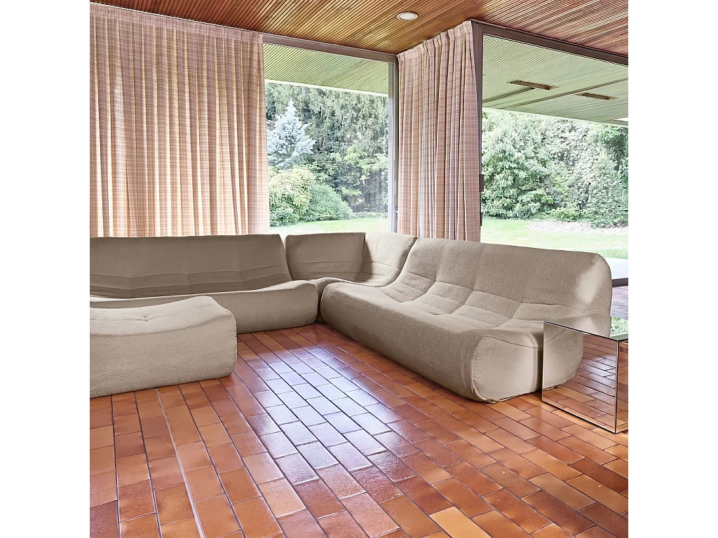 Sofá esquinero modular con reposapiés de borreguito texturizada, 7