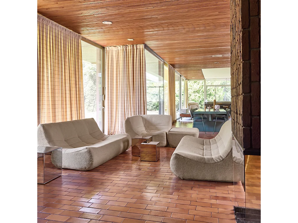 Sofá esquinero modular con reposapiés de borreguito texturizada, 7
