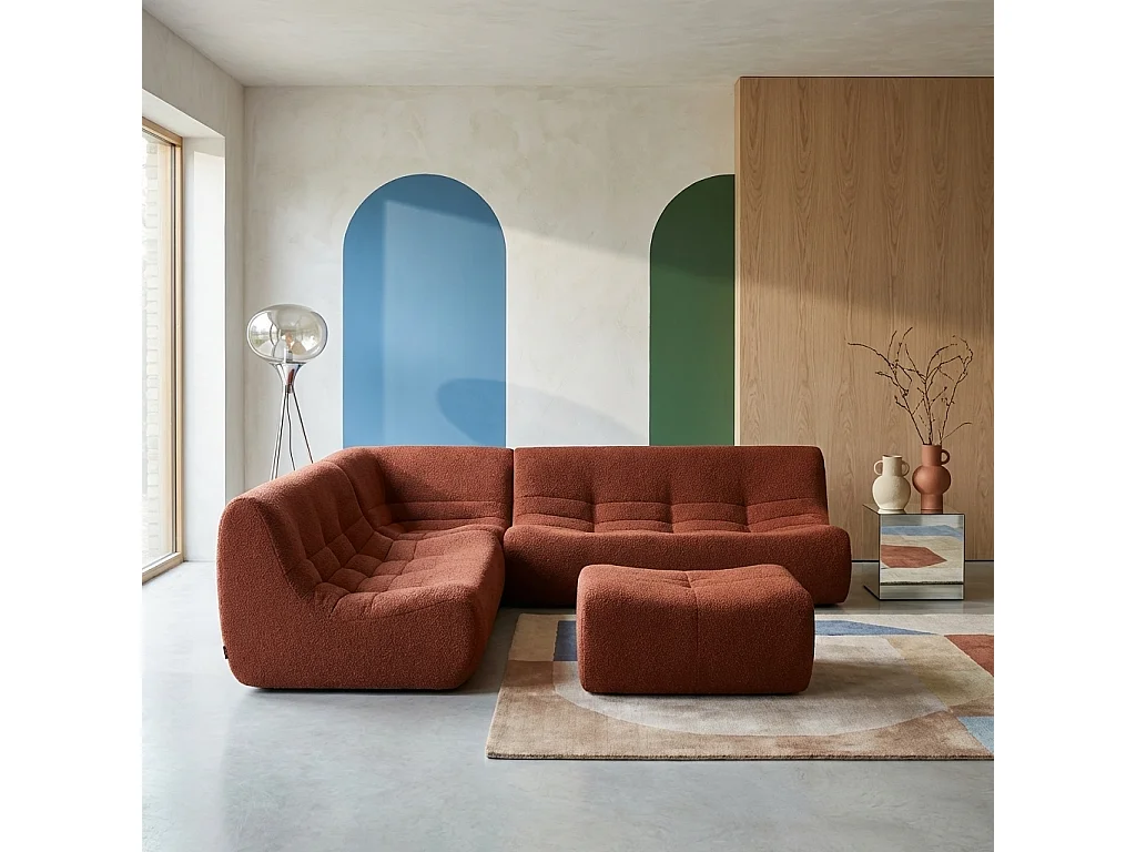 Sofá esquinero modular con reposapiés de borreguito texturizada, 7