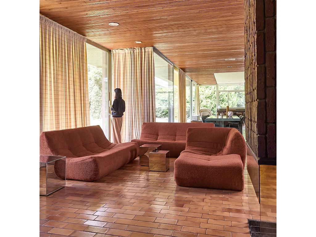 Sofá esquinero modular con reposapiés de borreguito texturizada, 7