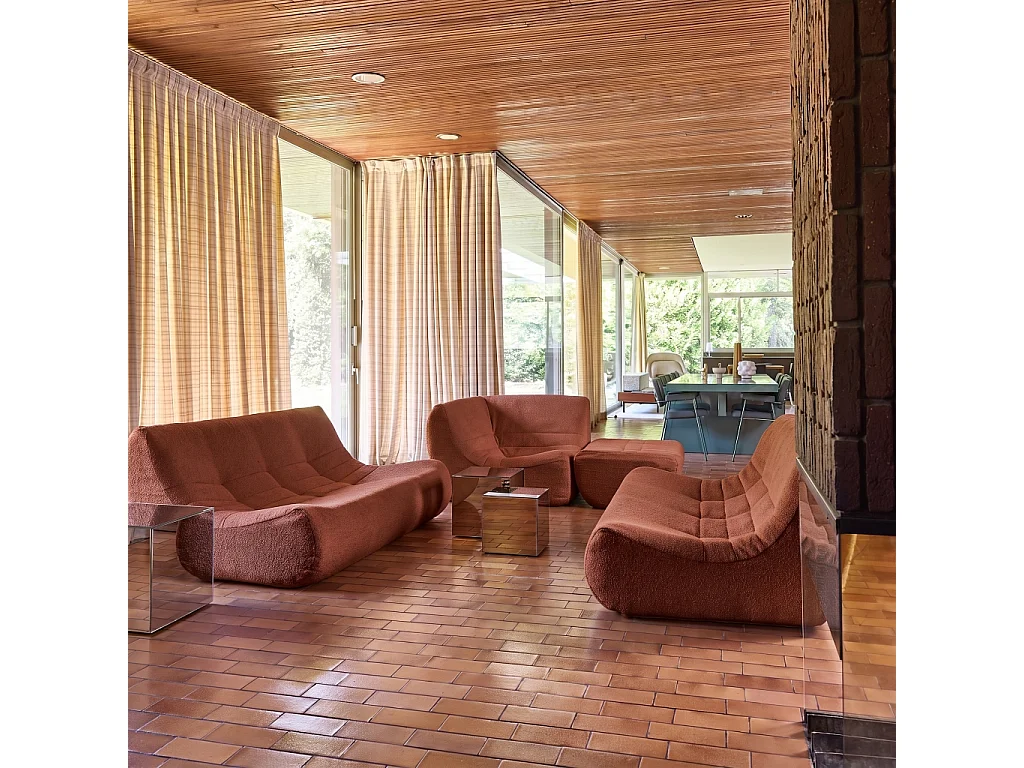Sofá esquinero modular con reposapiés de borreguito texturizada, 7