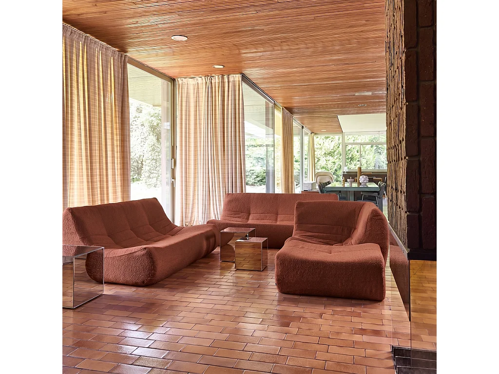 Sofá esquinero modular con reposapiés de borreguito texturizada, 7